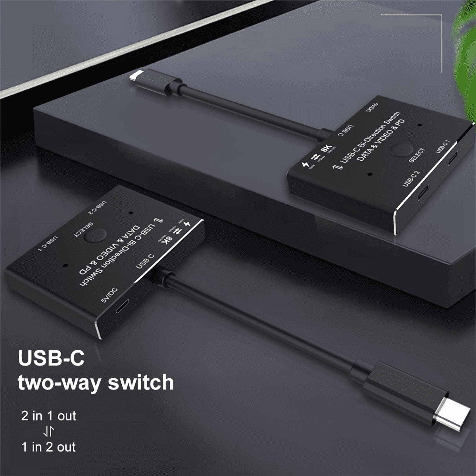 KVM USB C Two-Way Switch 1X2/2X1 USB 3.1 Splitter Data Video Switcher 8K @30Hz PD 100W for PC Monitor Mobile Phone