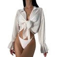 thumbnail image 1 of Mujeres Bikini Encubrimientos Camisa de protección solar de algodón flameado de manga larga para playa para mujer Cgtredaw Para estrenar, 1 of 1