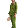 thumbnail image 2 of SAYOO Women’s Casual 2 Piece Outfits, Long Sleeve Pleated Shirt + High Waist Pants Set, 2 of 9