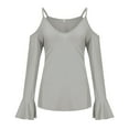 thumbnail image 5 of 2026 ! Womens asdoklhq Womens Plus Size Tops，Women's V-neck Casual Off Shoulder Strap Long Sleeve T-shirt Top Blouse, 5 of 9