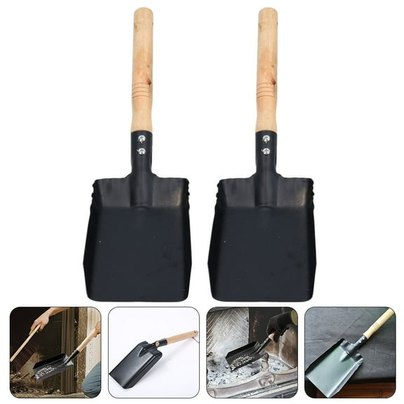 HAMPPLIES Durable Metal Shovel for Gardening and Home Use Strong and with Wood Handle Black 2 Pieces