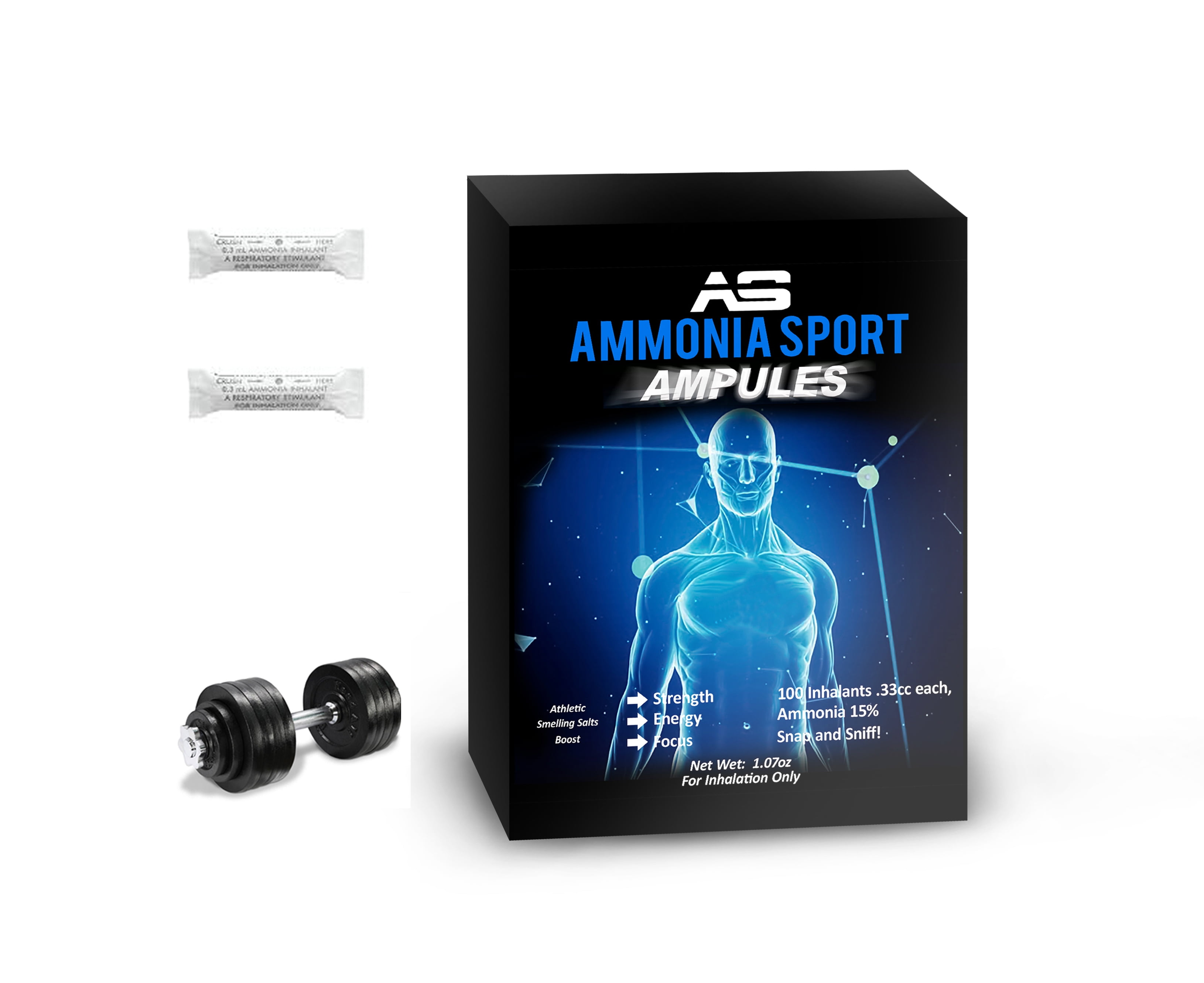 AmmoniaSport Athletic Smelling Salts Ampules (100) Ammonia Inhalant