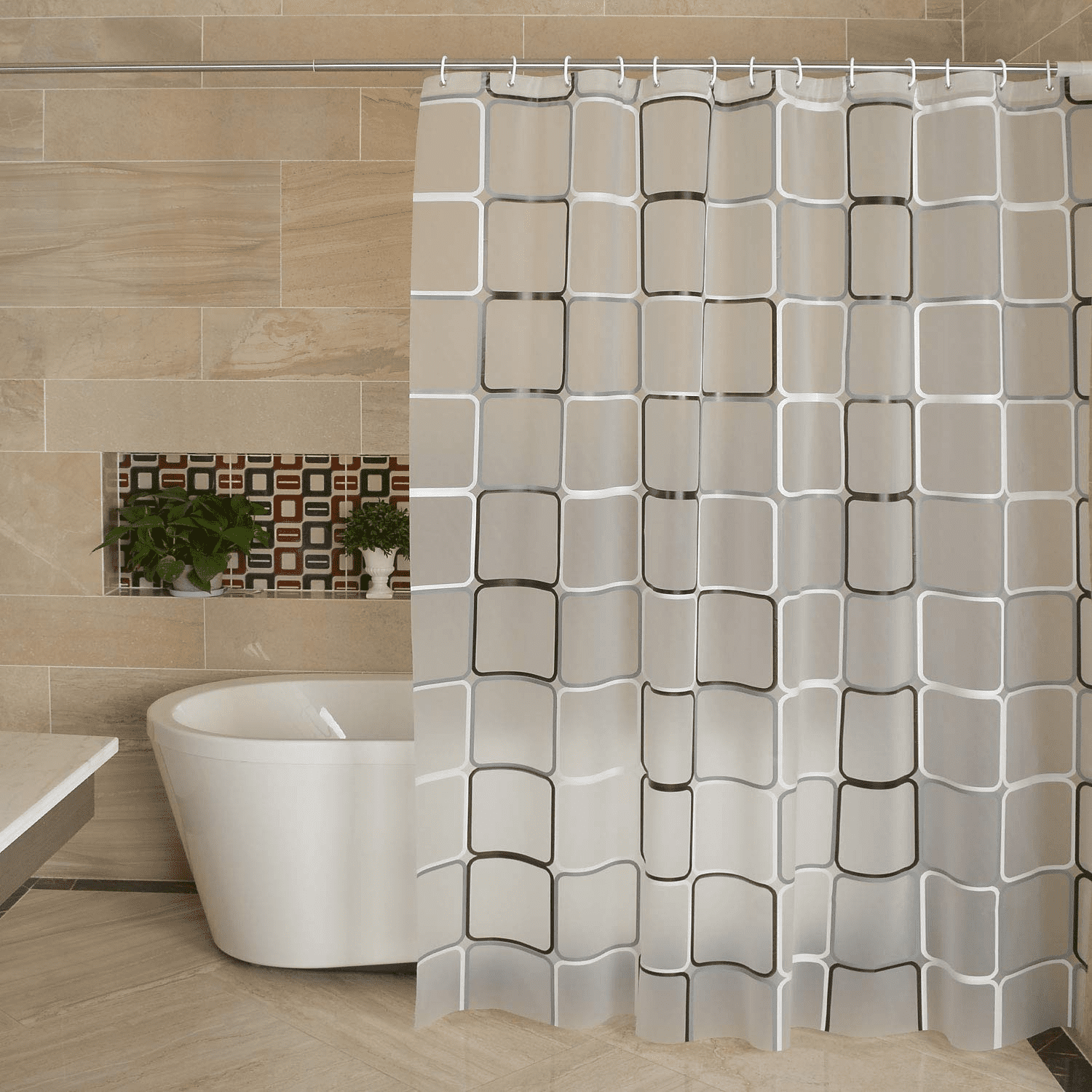 Bath Shower Curtain PEVA Waterproof Floral Printed Bathroom Draw Rings Chic Home 