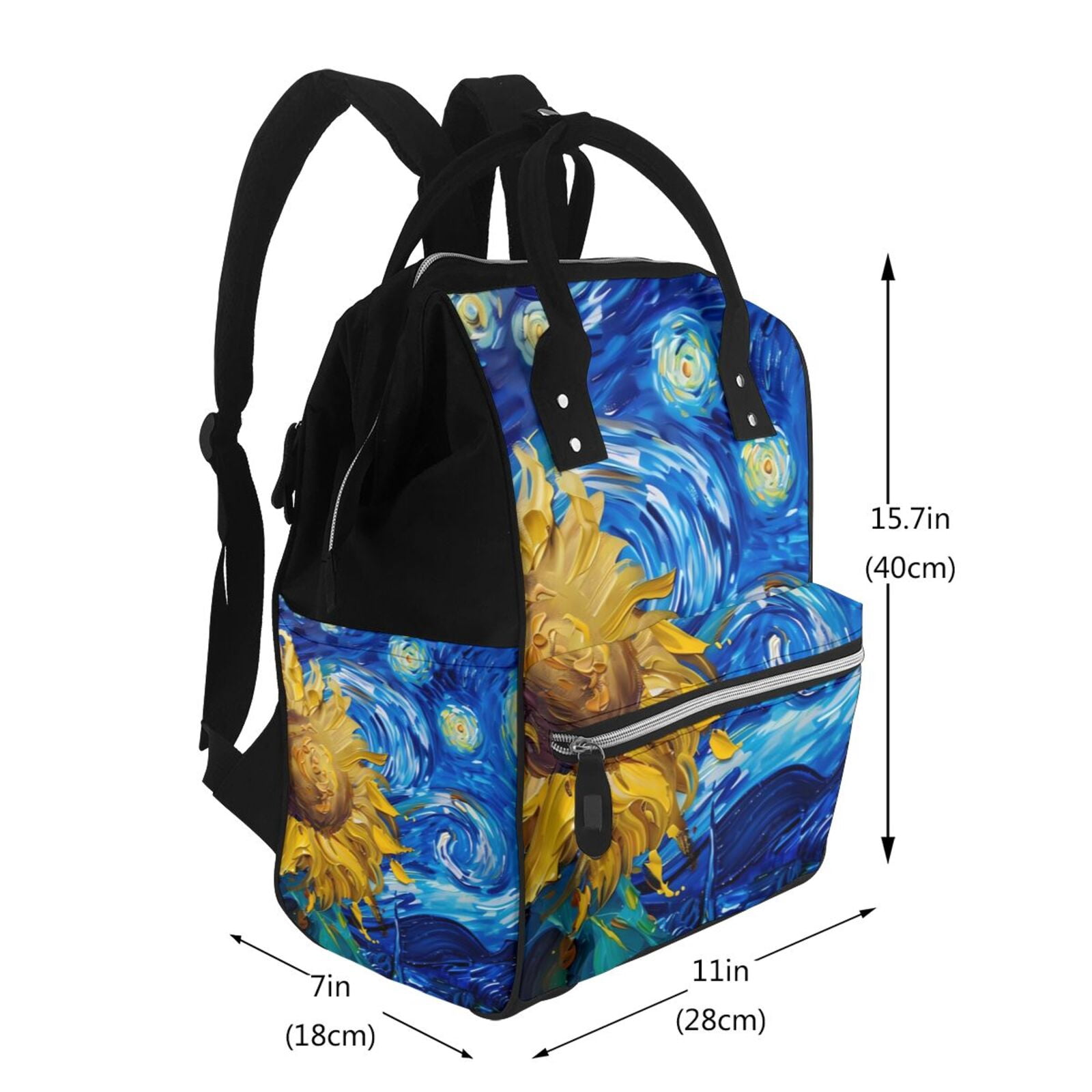 Fuzoiu Whimsical Sunflowers Night Sky Print Diaper Bag Backpack,Baby Essentials Travel Tote,Multi function Waterproof Diaper Bag, Travel Essentials Baby Bag - Unisex