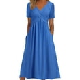 thumbnail image 1 of Kcodviy Robe d'Été Unie à Manches Courtes pour Femmes Petite, Longueur Petite, Décontractée, Ample, Longue, Robe Maxi Longueur Petite avec Poches, 1 of 5