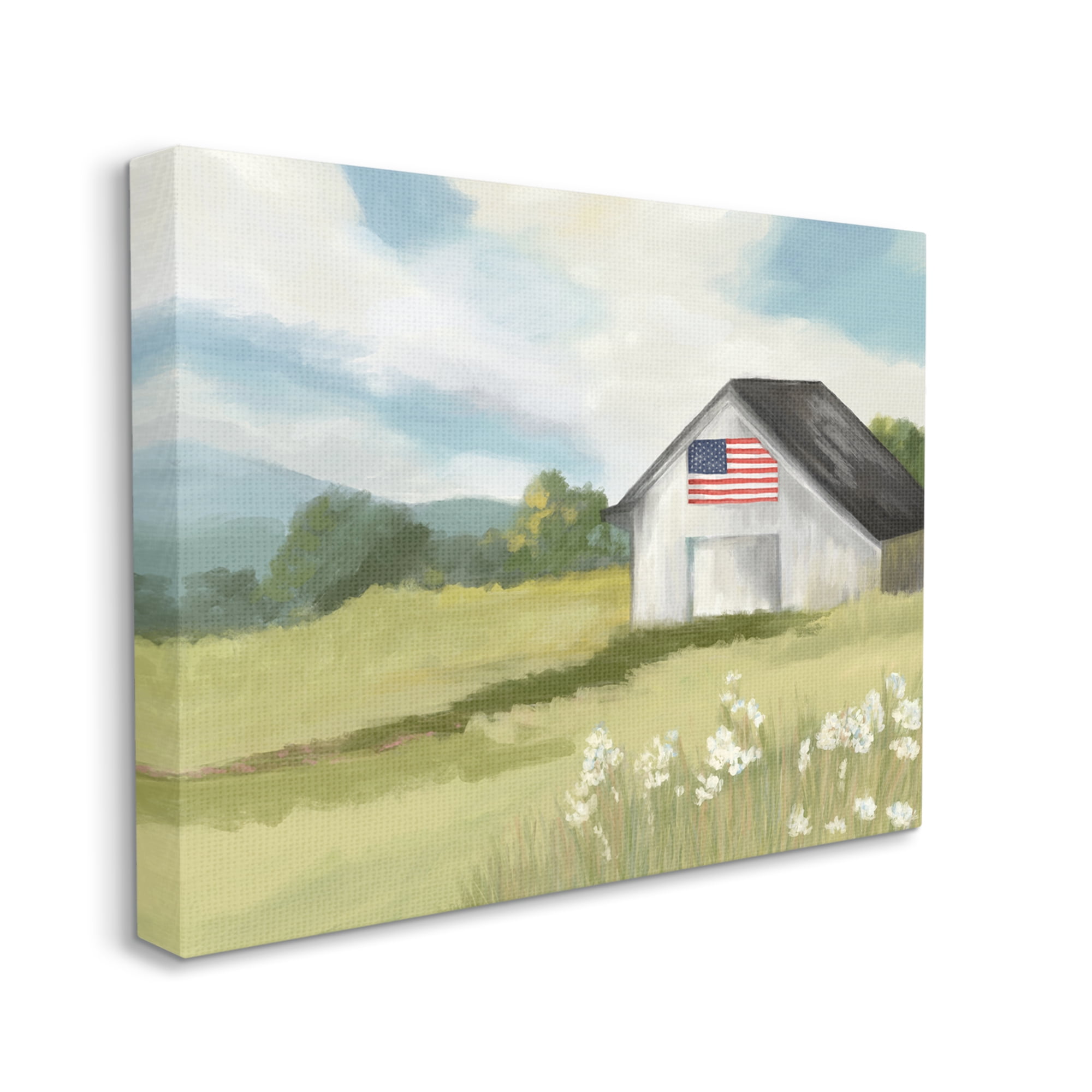 Stupell Industries American Flag on Barn Nature Painting Gallery Wrapped Canvas Print Wall Art, 20 x 16