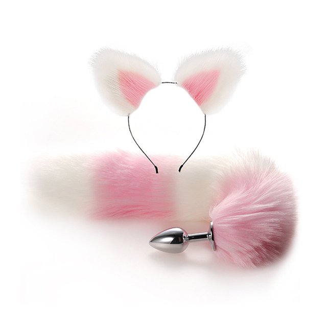 Sexy Fox Tail Anal Plug Cute Cat Ears Headbands Set Nipple Clip Neck Collar Metal Butt Plug Couple Cosplay For Adult Sex Toys