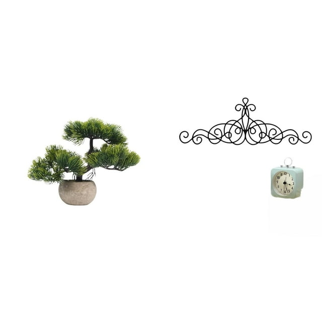 Colección De Bonsáis Artificiales Con Vegetación, Centro De Mesa Con Planta Artificial, Arte Mural De Metal Con Diseño De Pergamino, Placa Decorativa Floral Para Interiores Y Exteriores,