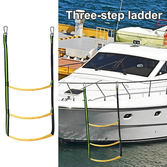 Bolincty Three Step Ladder Foldable Reusable Nylon Boat Rope Ladder Strong Load-Bearing Ladder for Yachts Boats
