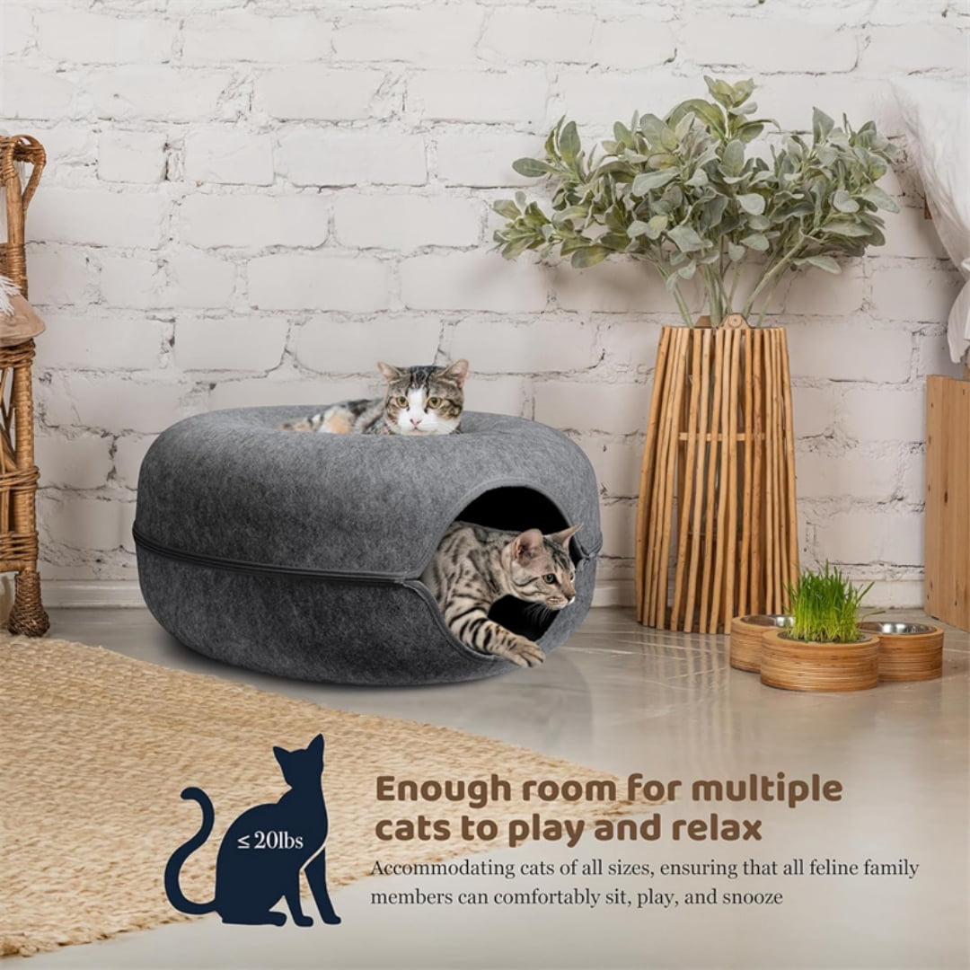 MiserweCat tunnel bed, scratch-resistant donut cat bed, can accommodate medium, small and large cats, detachable and washable (light gray)