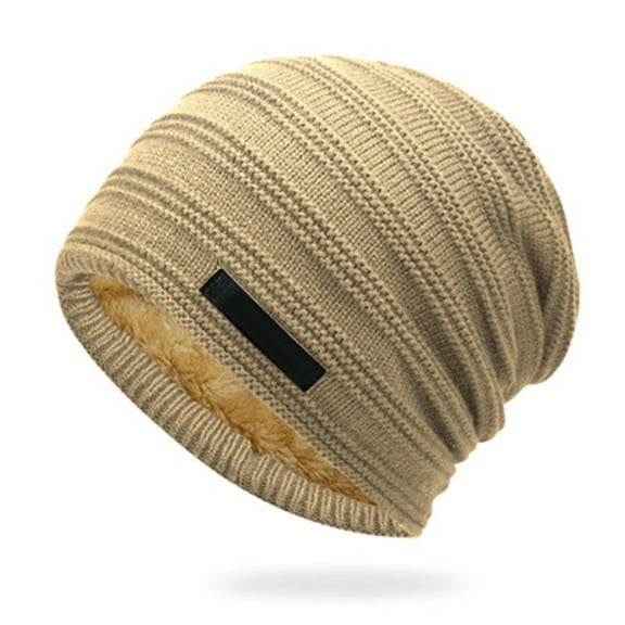 HUANLEDASH Fall Winter Unisex Piled Hat Baggy Solid Color Knitted Elastic Keep Warm Good Elasticity Thermal Insulation Outdoor Daily Wear Beanie Anti-slip Cap
