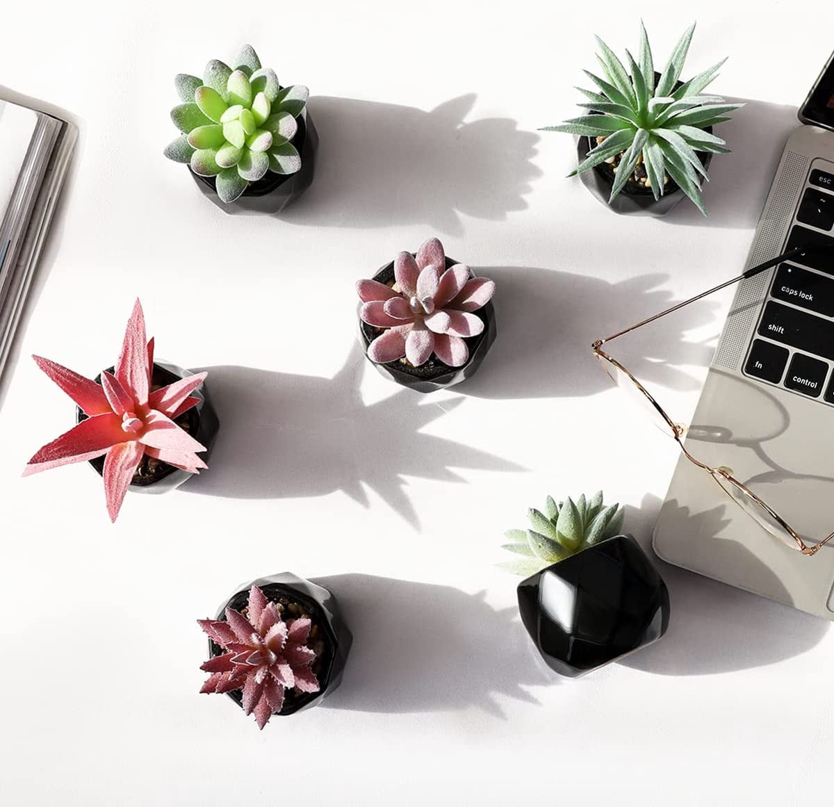 Artificial Mini Succulents 6 Packs Faux Succulents in Ceramic Pots Fake Greenery Plant for Home Decor