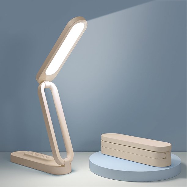 Lámpara LED de escritorio para oficina, hogar y lámpara a pilas, lámpara recargable, luz plegable y portátil, tira de luz LED de escritorio, 3 brillos regulables, lámpara de escritorio pequeña