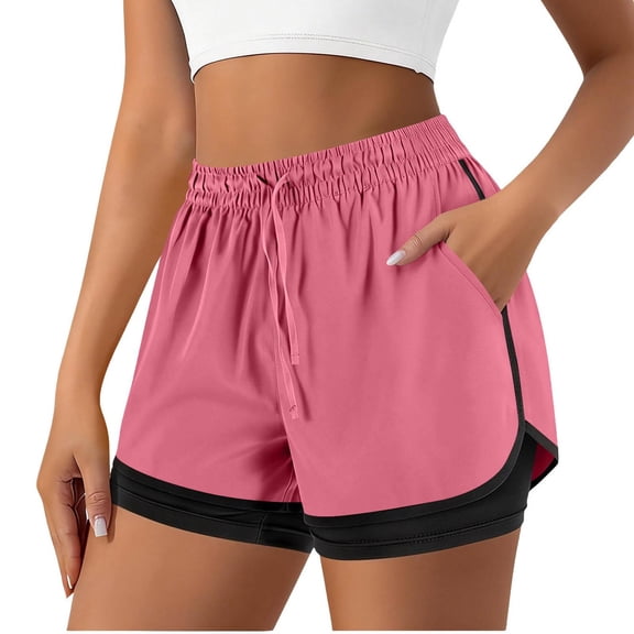 Tdoqot Womens Athletic Shorts with Pockets- Stretch Waterproof Quick Dry Elastic Waist Drawstring Workout Running Shorts Hot Pink Size M