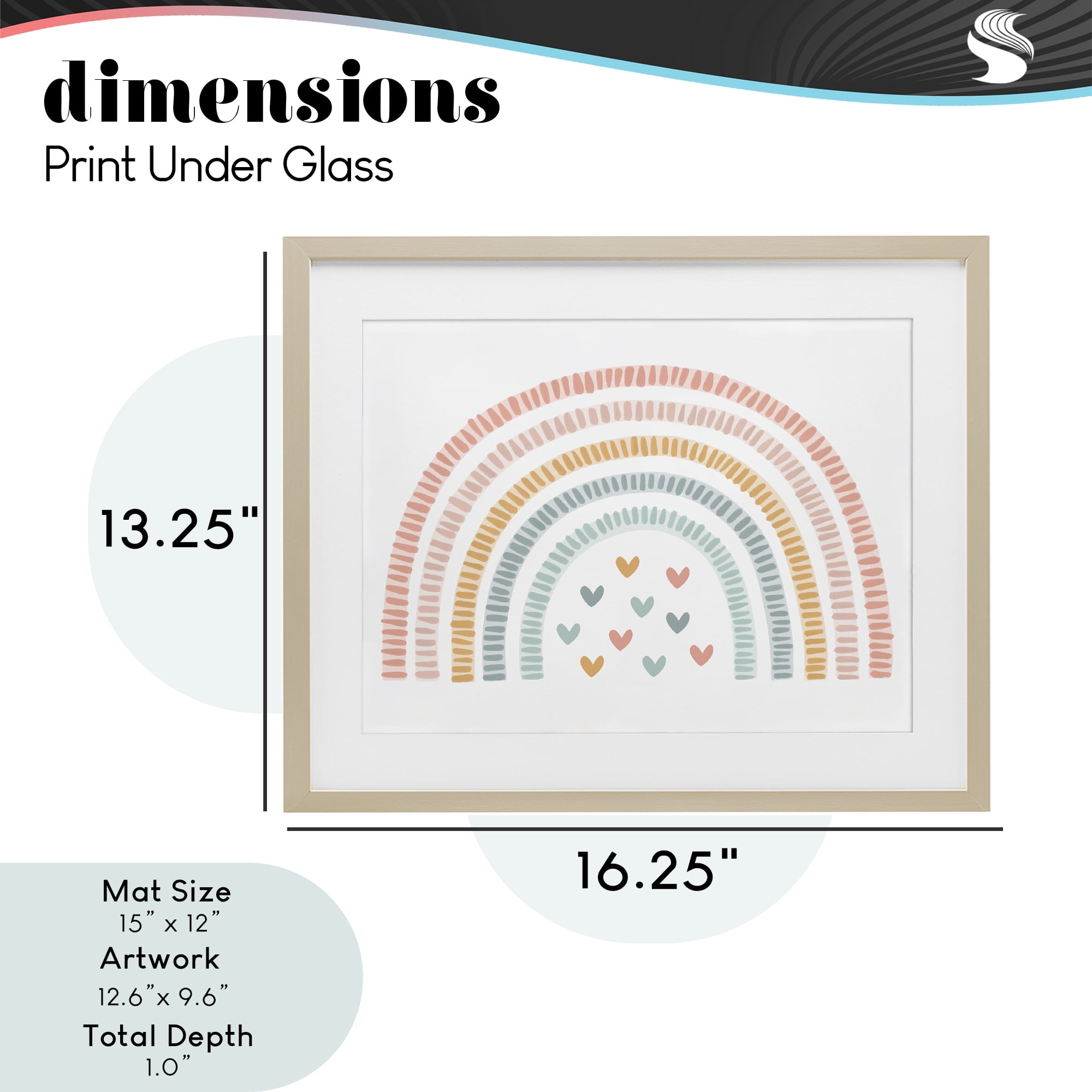 Stupell Industries Whimsical Pastel Rainbow with Hearts Birch Framed Print Under Glass, design by Lil' Rue