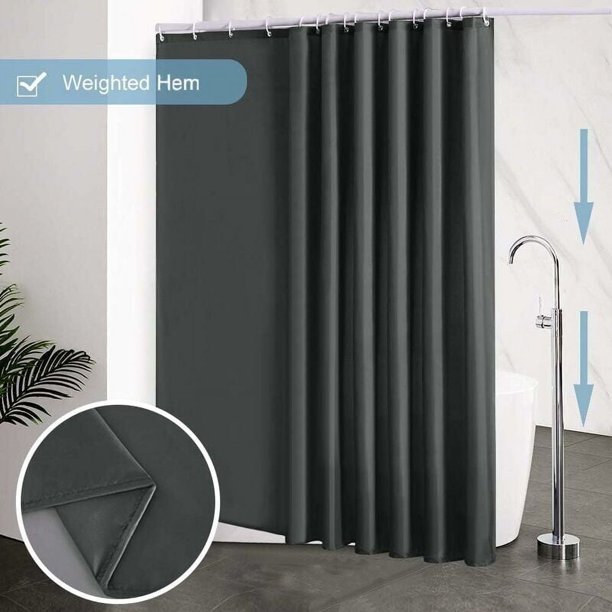 Cortina de Ducha 240x200 cm, con 16 Ganchos, Extra Grande, Lastrada, Antimoho, Gris Oscuro, Impermeable, Cortinas de Baño Grandes, Tejido de Poliéster, Antibacteriana, Lavable a Máquina