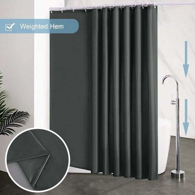 Cortina de ducha de 240 x 200 cm, con 16 ganchos, extragrande, con peso, antimoho, gris oscuro, impermeable, cortinas de baño grandes, tejido de poliéster, antibacteriano, lavable a máquina