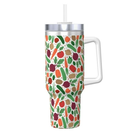 

Salouo Vegetables for 40oz Water Bottle with Handle & Flip Straw - Stainless Steel Vacuum Insulated Tumbler-Reusable Travel Coffee Mug- Gifts for Women & Men