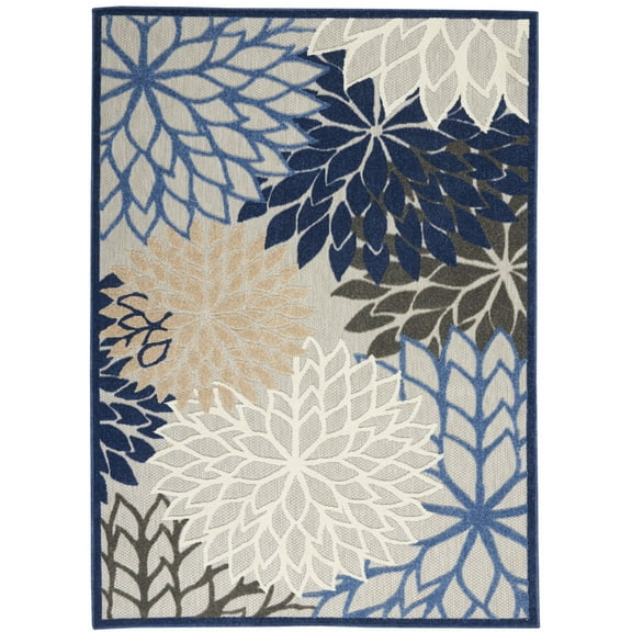 5’ x 8’ Blue Large Floral Indoor Outdoor Area Rug
