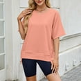 thumbnail image 6 of Baberdicy Women's Mid Sleeve Sweatshirt Loose Fit Round Neck Casual Pullover Lightweight Fall Top, Pink, Xxl, 6 of 8