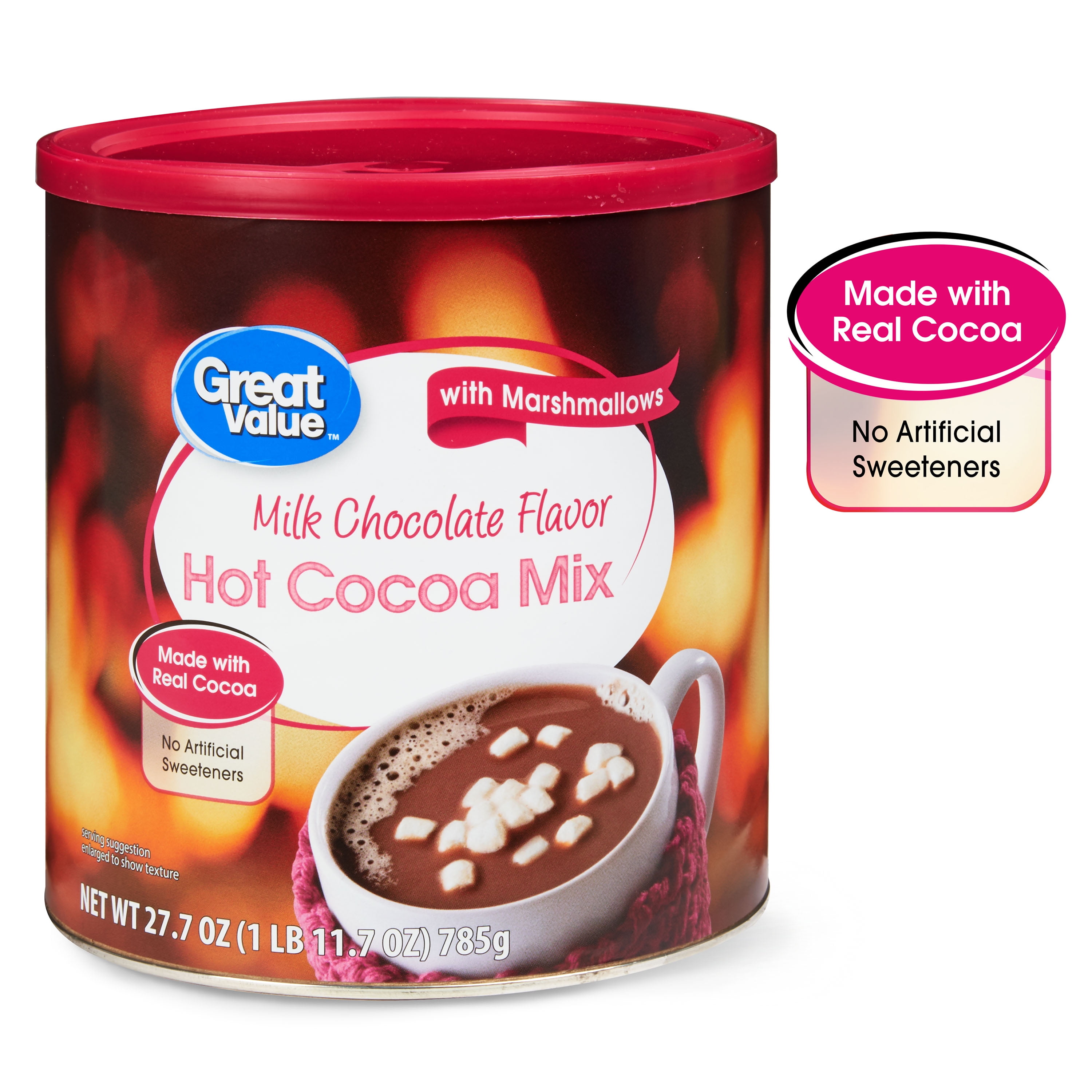 (3 pack) Great Value Milk Chocolate Hot Cocoa Drink Mix with Marshmallows, 27 oz Canister
