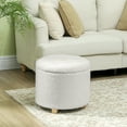 thumbnail image 2 of 18" Round Ottoman with Storage, Teddy Fleece Button Tufted Foot Stool with Lid, Wood Legs for Living Room Hallway, White, 2 of 5