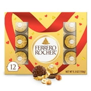 Ferrero Rocher Gourmet Hazelnut Milk Chocolate Valentine’s Day Gift Box, 12 Individually Wrapped Chocolates for Gifting, 5.3 oz