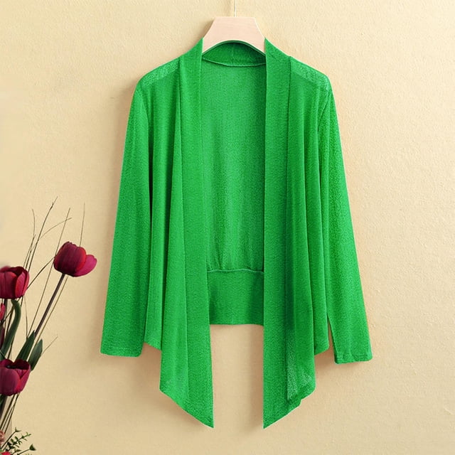 Cárdigan de moda para mujer, blusas casuales sueltas, top de color sólido, cárdigan de malla de manga larga, top de poliéster para mujer