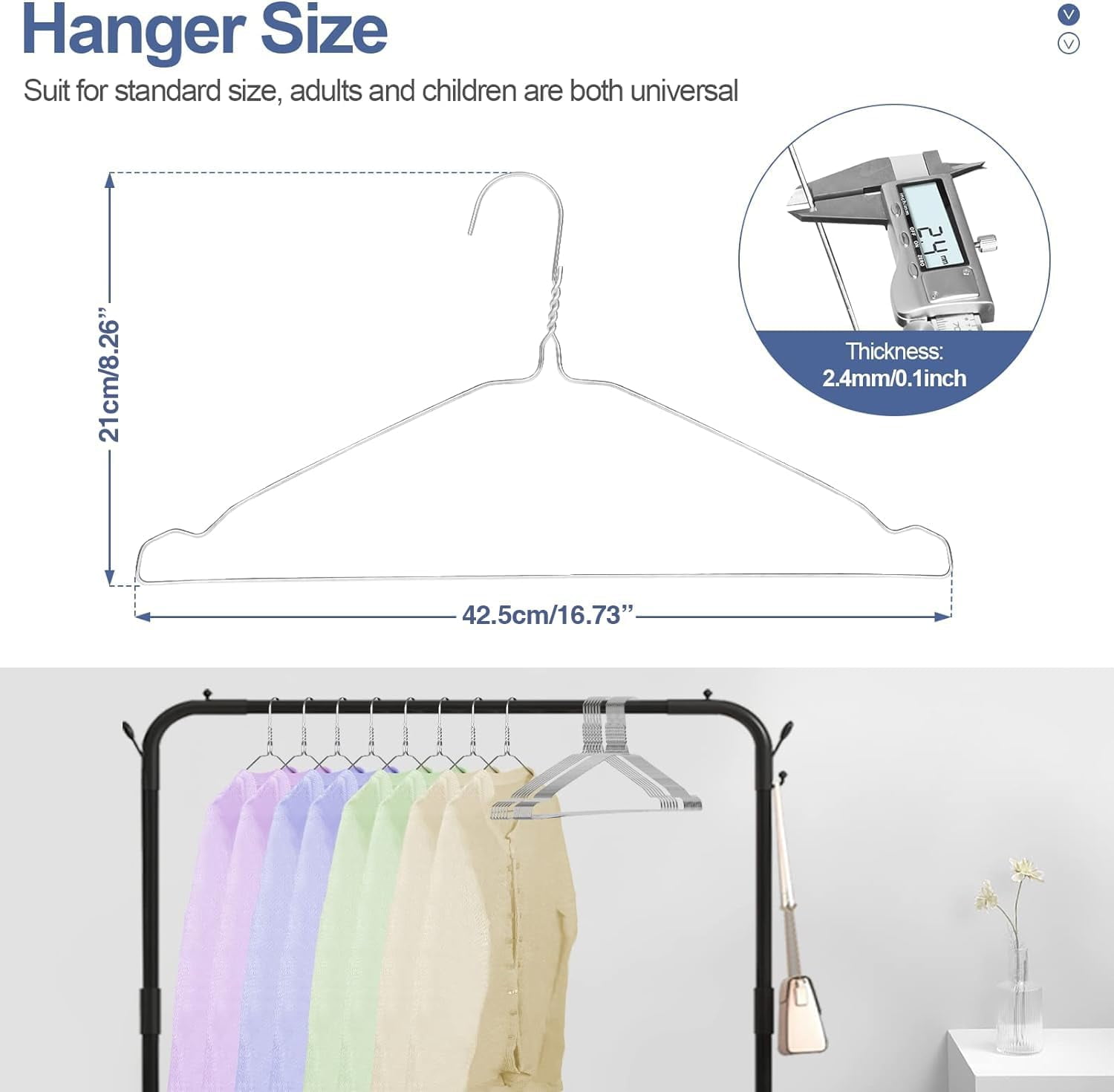 Specilite Wire Hangers, Metal Wire Clothes Hanger Ultra Thin Space Saving, 50 Pack, 16.7 inch