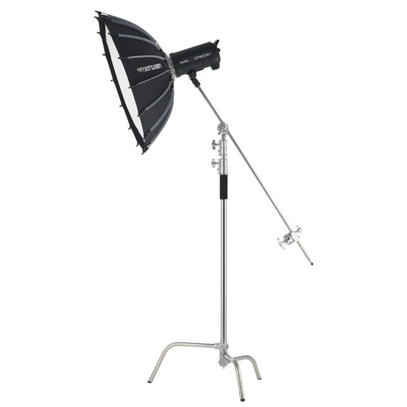 KFFKFF Stainless Steel C Stand with Boom Arm, Adjustable Height 4.8-10.83 ft, Durable Photography Light Stand with 2 Grip Heads for Studio Lighting, Softbox, and Reflector