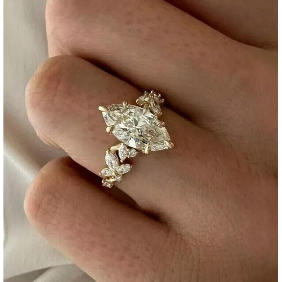 2Ct Marquise Cut Lab Created Diamond Halo Engagement Ring 14k Yellow Gold Plated