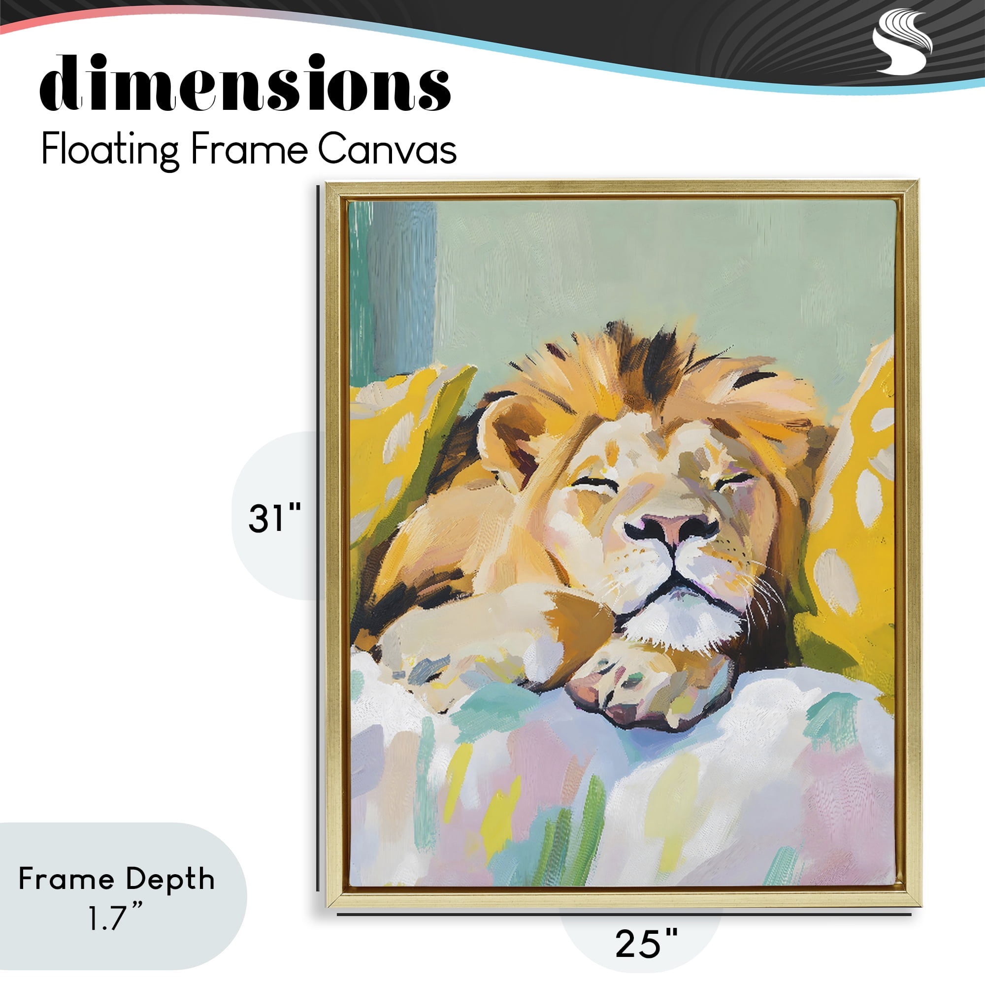 Stupell Industries Sleeping Lion on Pastel Pillows Gold Framed Floater Canvas Wall Art, design by The Prints Vibe