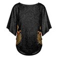 thumbnail image 5 of Mexico 2026 Soccer Cup Style V-Neck Tunic for Women, Short Sleeve Loose Fit Top with Gold Letter & Flame Graphic, Lightweight Breathable Jersey, 1 PC Black L, 5 of 5