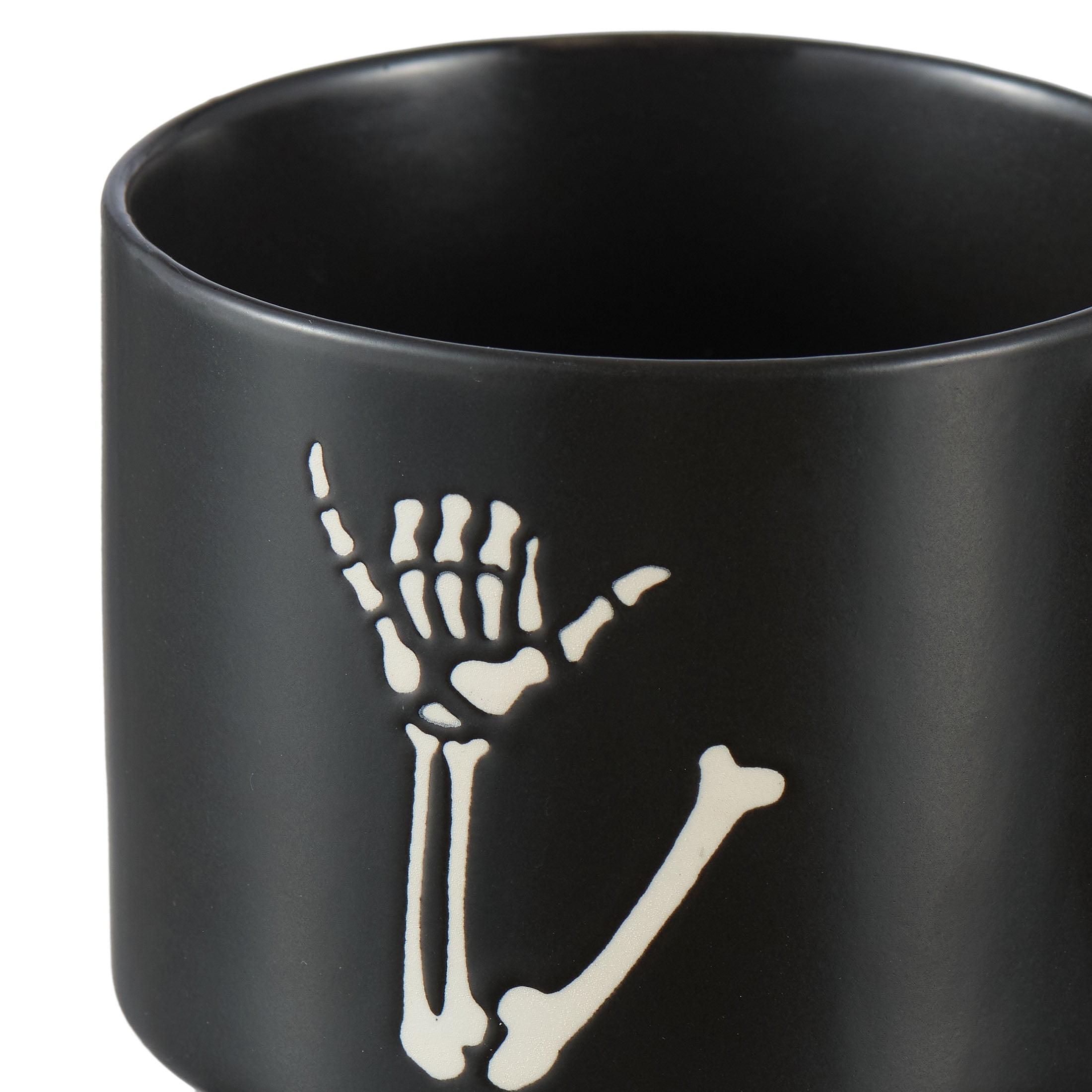 Halloween 12-Ounce Black Skeleton Hand Stoneware Stackable Mug Set with Iron Rack, by Way To Celebrate