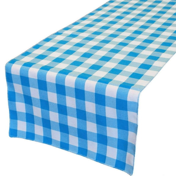 Poplin Table Runner Gingham Checkered Turquoise