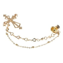EHJRE Gold Crystal Cross Chain Tassels Brooch Lapel Pin Collar Tip Mens Accessories