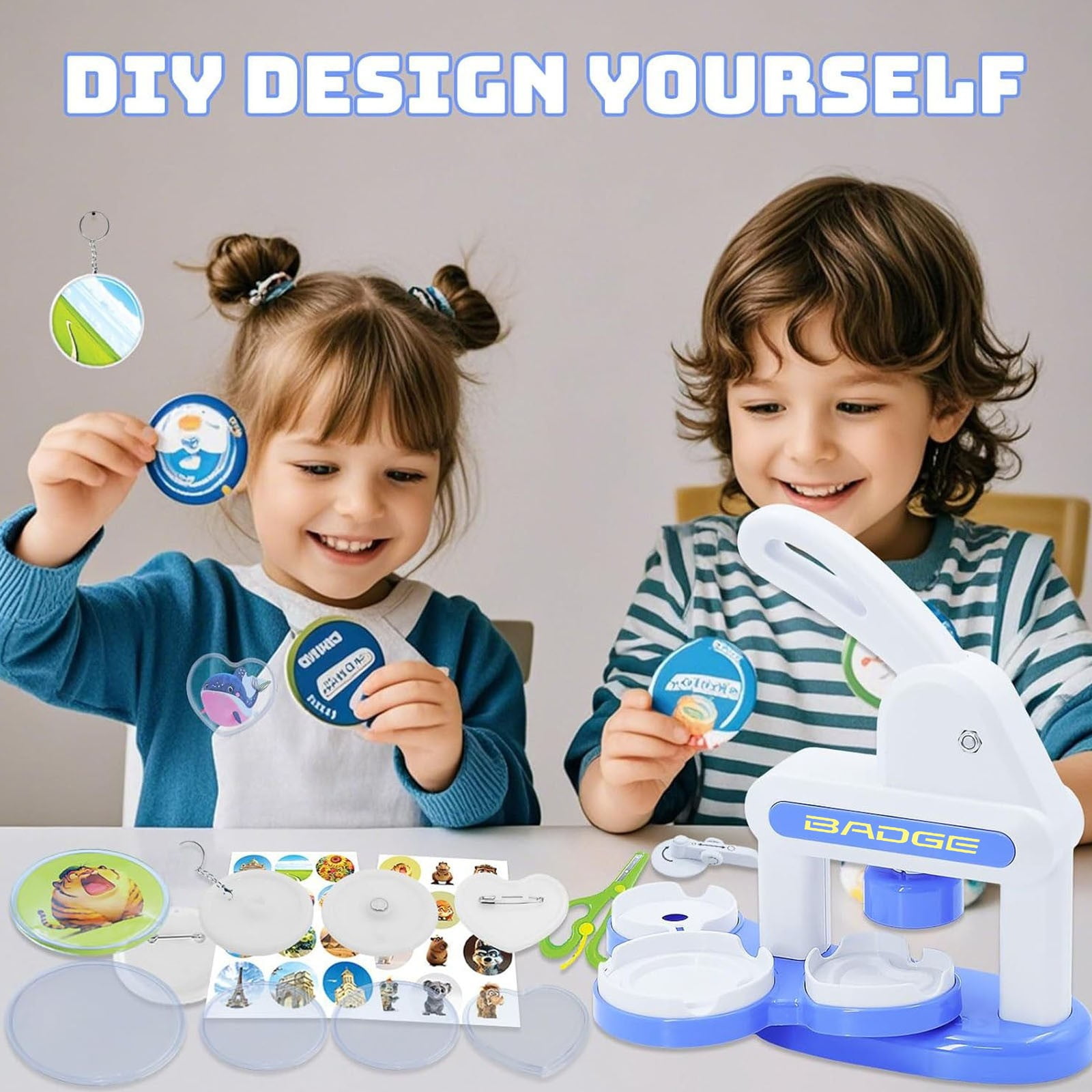 Badge Maker Machine with 3 Pins Sharp,Upgrade Button Maker Artist DIY Pin Maker Press Machine Badge Punch Kit with Button Parts Circle Cutter Present Installation-Free for Custom Buttons&Pins