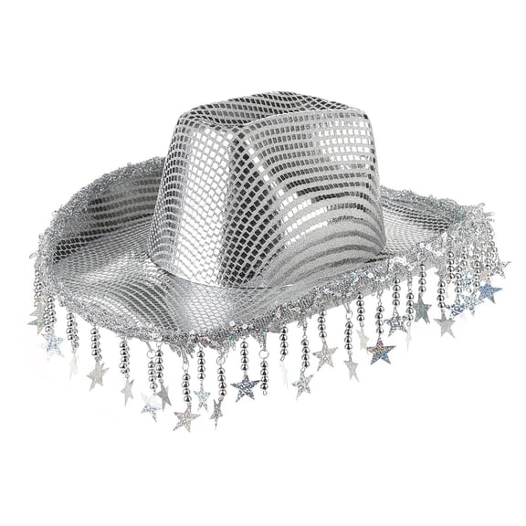 Wensltd Women Cowboy Hats Spring and Summer Sequin Decor Lightweight Breathable Hats for Party White
