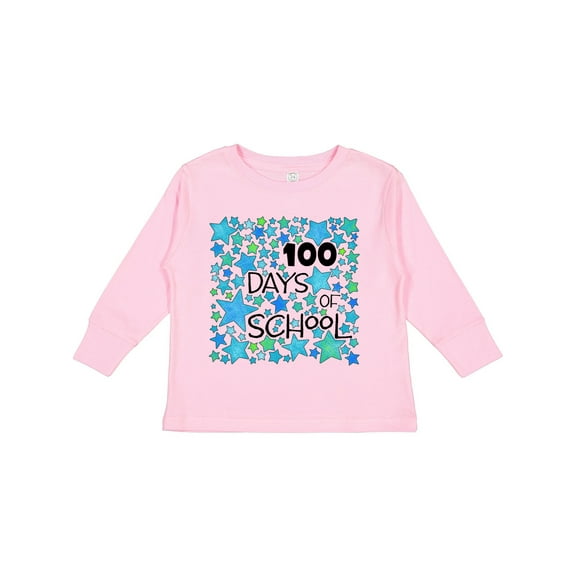 Inktastic 100 Days of School Stars in Blue Boys or Girls Long Sleeve Toddler T-Shirt