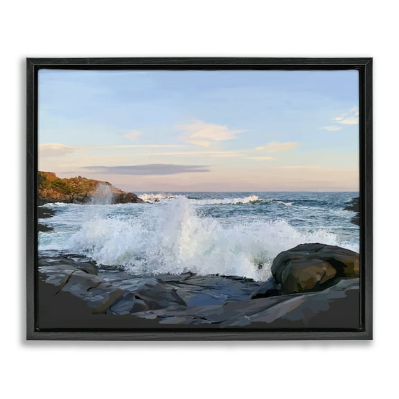 Stupell Industries Strong Breaking Waves Landscape Photography Black Floater Framed Canvas Art Print Wall Art, 21 x 17