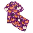 thumbnail image 4 of BOOMNY Halloween Girls 2 Peice Pajamas Sets Hallowmas Pumpkin Ghost Graphic Short Sleeve Buttons Sleepwear Tops Shorts Pjs Set for Kids Cozy Loungewear Homewear, 4 of 4