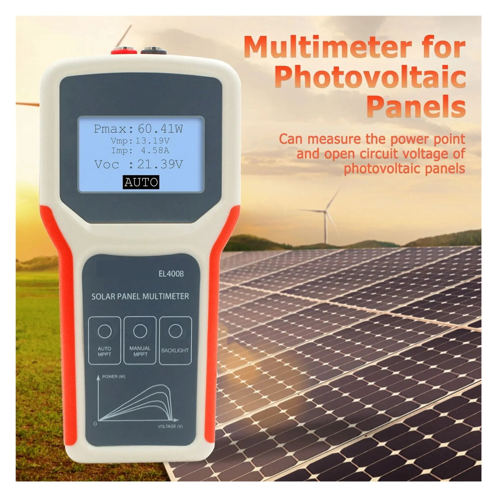 LCD MPPT Solar Panel Multimeter Smart Current Tester Voltage Tester Digital Power Meter Solar Panel Tester VOC Test Meter EL400B ,Easy to Use