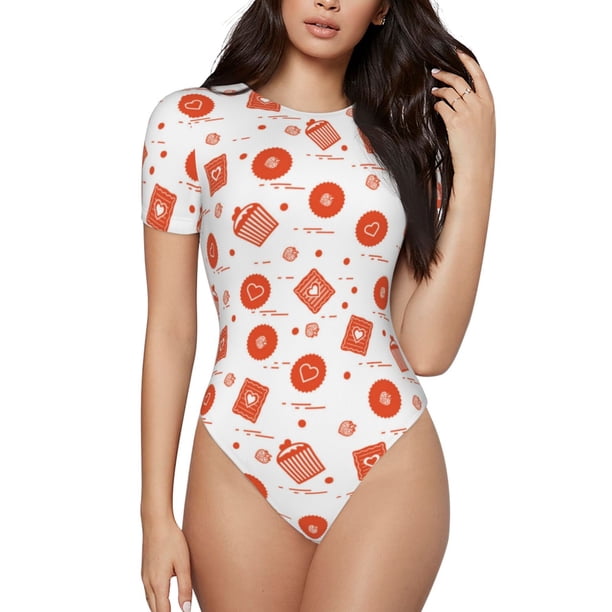 Balery Pastry Body de cuello redondo de manga corta para mujer Tops de manga corta Tops básicos-Large