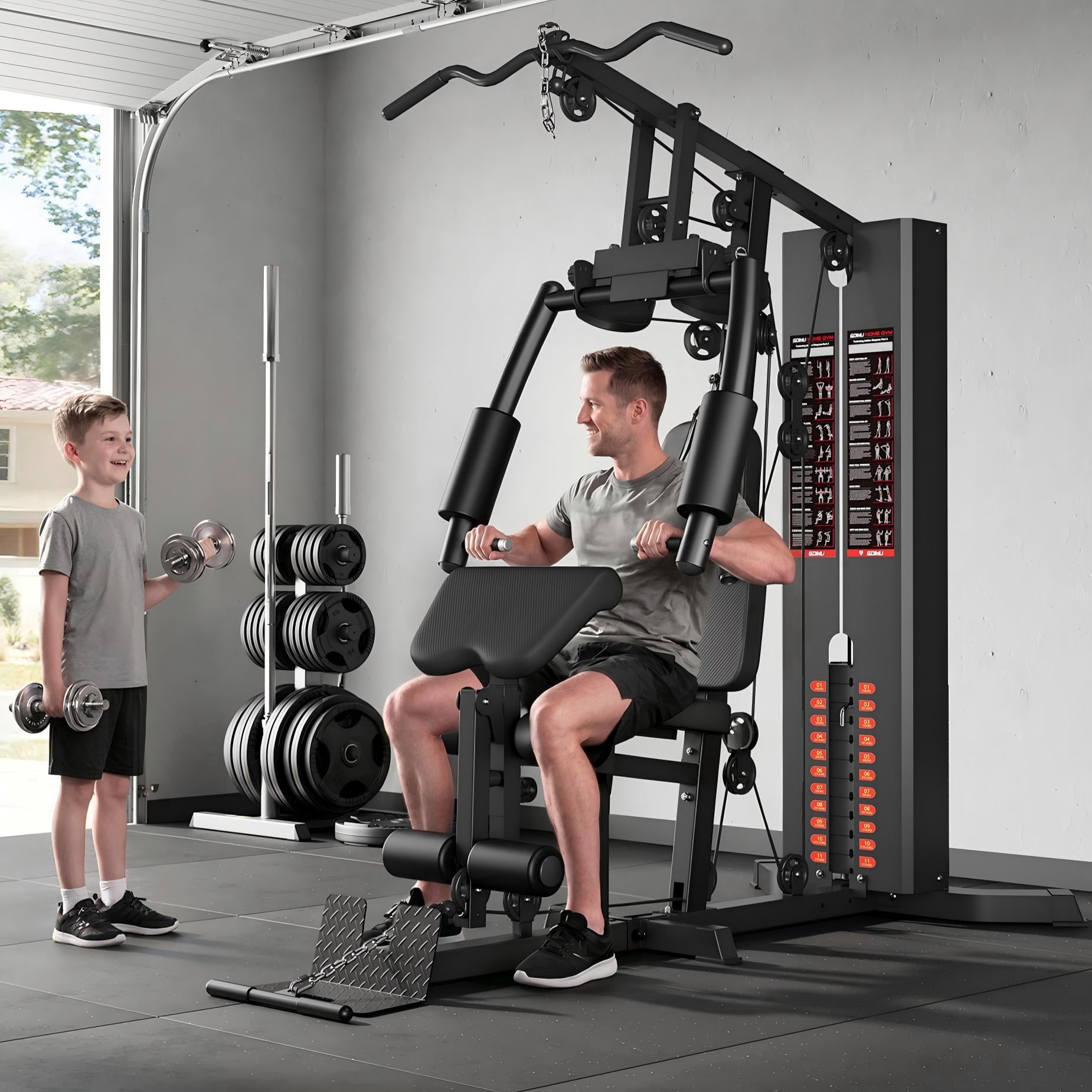 MITONOS Home Gym System,140lbs Weight Stack Workout Station,All in One Home Gym Equipment with Pulley System for Full Body Strength Training