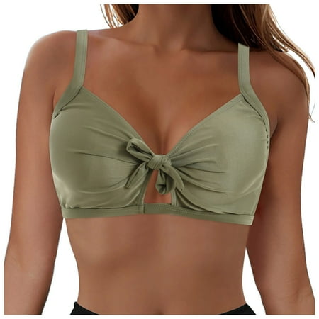 Jdkau Women Bikini Tops Front Tie Knot Bathing Suit Top Cut Out Adjustable Tank Swimwear TopAG M