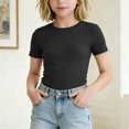 thumbnail image 2 of CFXNMZGR Baby Girl Tshirts Girls Shirt Performance Short Sleeve Athletic Tee Shirt Top (Black,13-14 Years), 2 of 5