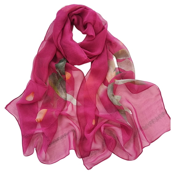 Silk Scarf for Women Print Floral Pattern Shawl Sunscreen Shawls and Wraps for Spring Breathable Fashion Lightweight Hot Pink