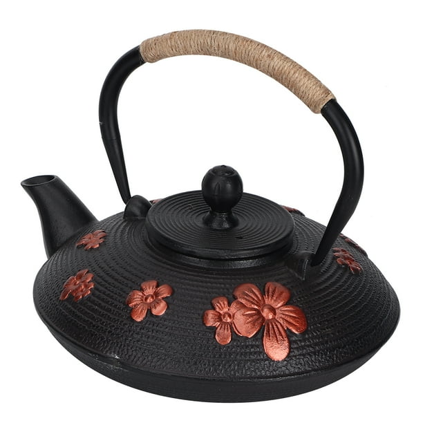 Cast Iron Teapot 900ML Red Oriental Cherry Pattern Classic Cast Iron
