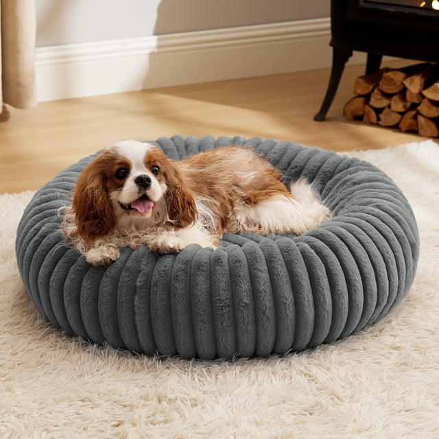 Cama para mascotas con forma de rosquilla, tamaño mediano, lavable, piel sintética, 76 x 76 x 20 cm