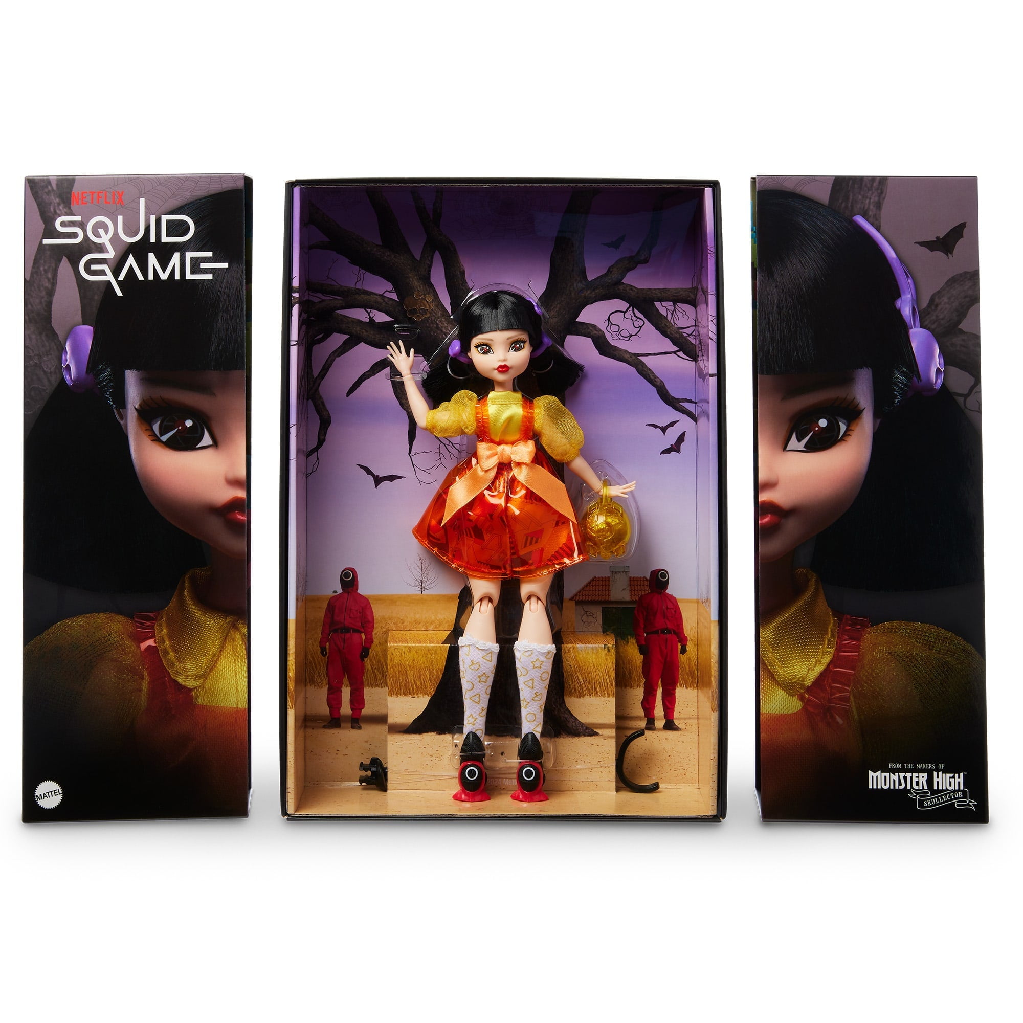 Monster High Skullector Squid Game Young-hee Robot Fashion Doll for Collectors in Signature Pigtails